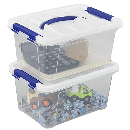 Inhouse Clear Plastic Storage Bin with Lid, Latching Tote Bin 6 Quart, 2 Packs