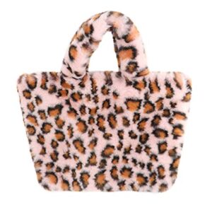 surell - Faux Rex Rabbit Fur Leopard Print Handbag - Small Fuzzy Tote Bag - Cute Y2K Style - Luxurious Fluffy Fashion Purse Gift - Animal Print Pocketbook - Spotted Stylish Handbag - (Pink)