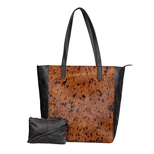 Mona B Bailey Genuine Western Cowhide and Leather Tote Handbag Plus a Bonus Bag Vegetable Dyed with RFID Blocking