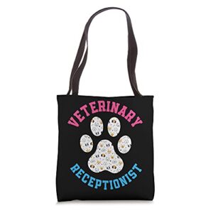 vet repceptionist paw dog cat funny veterinary receptionist tote bag
