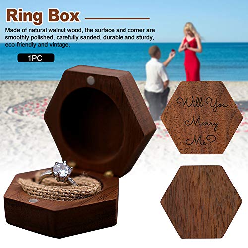 CALIDAKA Wood Ring Box for Wedding Ceremony Rustic Vintage Ring Bearer Box,Hexagon Ring Box Engagement Ring Box for Marriage Jewelry Case Jewelry Gift Box Black Walnut Wooden