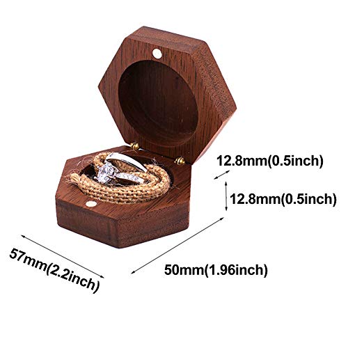 CALIDAKA Wood Ring Box for Wedding Ceremony Rustic Vintage Ring Bearer Box,Hexagon Ring Box Engagement Ring Box for Marriage Jewelry Case Jewelry Gift Box Black Walnut Wooden