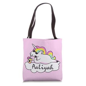 funny unicorn aaliyah name gift trendy pink personalized tote bag