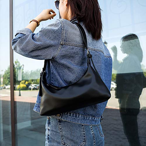 JISEN PU Leather Shoulder Clutch Bag with Zipper Closure for Women Girls Retro Lightweight Purse Tote Handbag Black