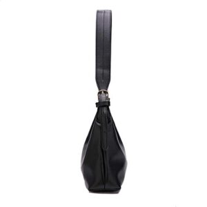 JISEN PU Leather Shoulder Clutch Bag with Zipper Closure for Women Girls Retro Lightweight Purse Tote Handbag Black