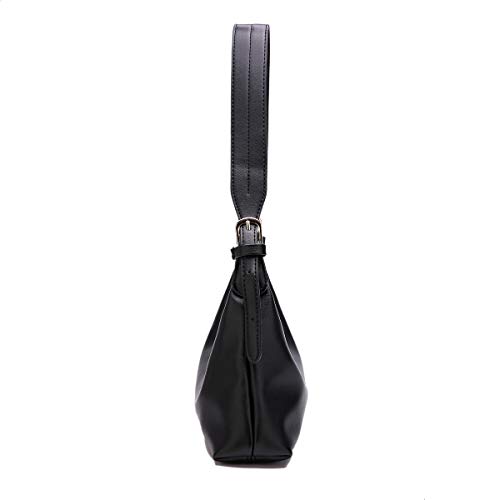 JISEN PU Leather Shoulder Clutch Bag with Zipper Closure for Women Girls Retro Lightweight Purse Tote Handbag Black