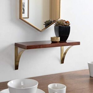 Kate and Laurel Bellingham Modern Floating Shelf for Wall, 18 x 8 x 8, Walnut Brown and Gold, Mid-Century Shelf for Storage and Display