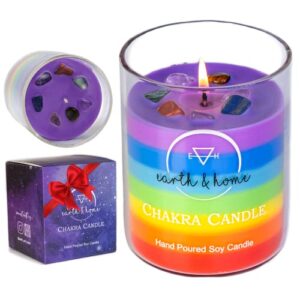 chakra crystal candle – crystals and healing stones chakra candle – healing candles with crystals inside – spiritual candle/manifestation candle for positive energy and cleansing (citronella)