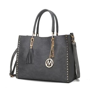 mkf tote bag for women vegan leather designer handbag shoulder strap lady fashion messenger purse grey