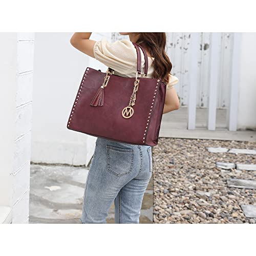 MKF Tote Bag for Women Vegan Leather Designer Handbag Shoulder Strap Lady Fashion Messenger Purse Grey