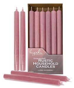 hyoola 10 inch dinner candles – 12 pack – rose pink tall candles – unscented rustic candles – long burning candle sticks