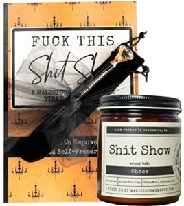 malicious women candle co – shit show gift box includes a fuck this shit show – a journal, bling pen, & shit show candle – infused with chaos, branded malicious gift set box