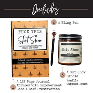 Malicious Women Candle Co - Shit Show Gift Box Includes a Fuck This Shit Show - A Journal, Bling Pen, & Shit Show Candle - Infused with Chaos, Branded Malicious Gift Set Box