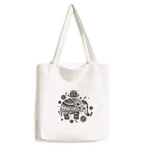 nation elephant flower black blue animal tote canvas bag shopping satchel casual handbag