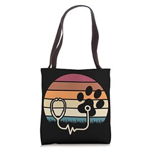 retro paw stethoscope vet tech funny veterinary technician tote bag