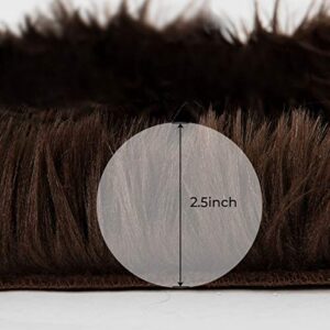 HYSEAS Faux Sheepskin Fur Area Rug Brown, 2x3 Feet, Fluffy Soft Fuzzy Plush Shaggy Carpet Throw Rug for Indoor Floor, Sofa, Chair, Bedroom, Living Room, Home Decoration