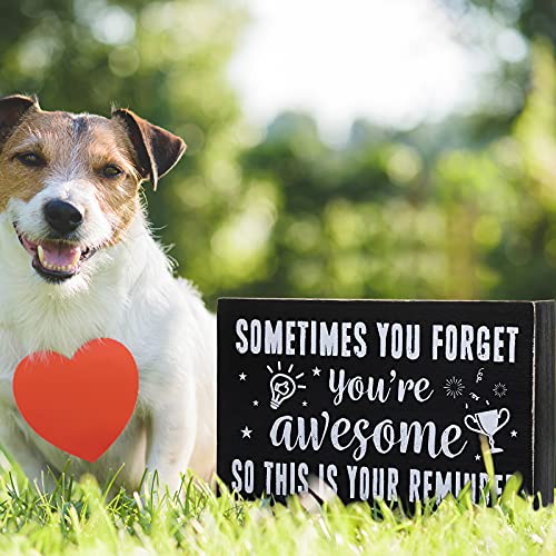 Inspirational Wooden Box Sign, Sometimes You Forget You're Awesome Sign, Farmhouse Rustic Black Wood Block Plaque with Positive Sayings, Desk and Door Decor Art for Home Office (4 x 6 Inches)