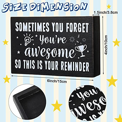 Inspirational Wooden Box Sign, Sometimes You Forget You're Awesome Sign, Farmhouse Rustic Black Wood Block Plaque with Positive Sayings, Desk and Door Decor Art for Home Office (4 x 6 Inches)