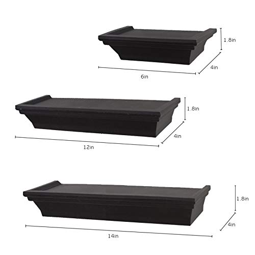 Rienias Floating Shelves Wall Mounted,Wall Decor for Bedroom,Living Room,Bathroom Set of 3,Black