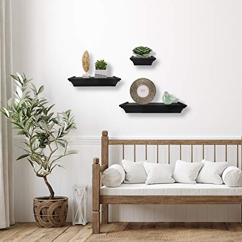 Rienias Floating Shelves Wall Mounted,Wall Decor for Bedroom,Living Room,Bathroom Set of 3,Black