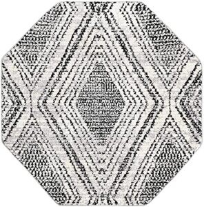 rugs.com tagine collection rug – 5 ft octagon black and white medium-pile rug perfect for living rooms, kitchens, entryways