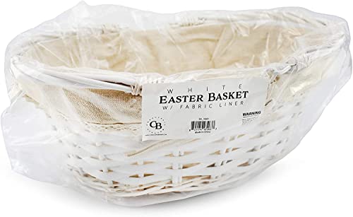 Cornucopia Wicker Basket with Handles (White-Painted), for Easter, Picnics, Gifts, Home Decor and More, 13 x 10 x 6 Inches