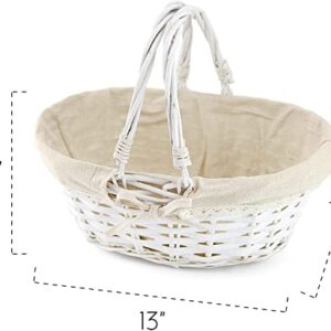 Cornucopia Wicker Basket with Handles (White-Painted), for Easter, Picnics, Gifts, Home Decor and More, 13 x 10 x 6 Inches