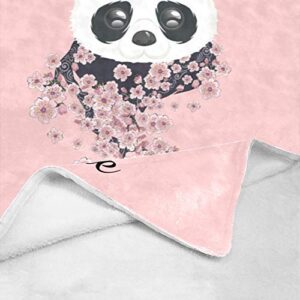 CUXWEOT Custom Blanket with Name Text Personalized Cherry Blossom Panda Soft Fleece Throw Blanket for Gifts (50 X 60 inches)