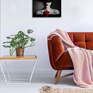 Paimuni Elegant Woman Canvas Wall Art for Living Room Black White Red Rose Prints Modern Wall Decor Ready to Hang 12x16 Inch