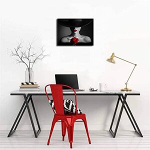 Paimuni Elegant Woman Canvas Wall Art for Living Room Black White Red Rose Prints Modern Wall Decor Ready to Hang 12x16 Inch