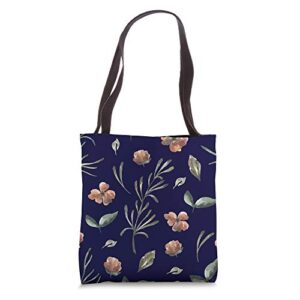 western pioneer watercolor floral brown flowers navy tote bag