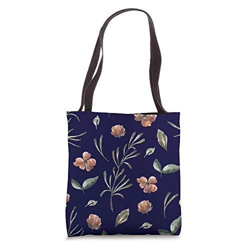 Western Pioneer Watercolor Floral Brown Flowers Navy Tote Bag