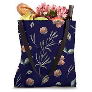 Western Pioneer Watercolor Floral Brown Flowers Navy Tote Bag