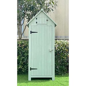 Hanover Outdoor Vertical Wooden Storage Shed for Tools, Equipment, Garden Supplies, with Shelf and Lock, 8.7 cu. ft. Capacity - HANWS0102-GRN