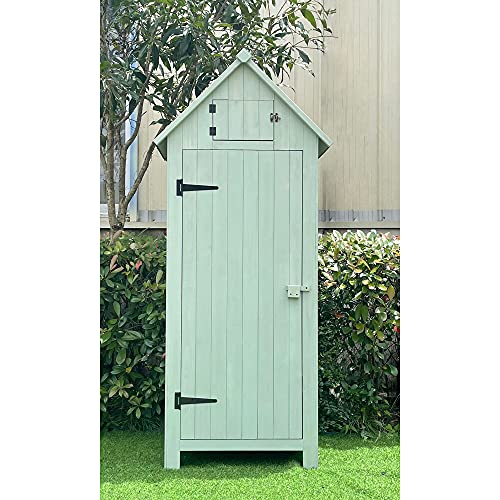 Hanover Outdoor Vertical Wooden Storage Shed for Tools, Equipment, Garden Supplies, with Shelf and Lock, 8.7 cu. ft. Capacity - HANWS0102-GRN