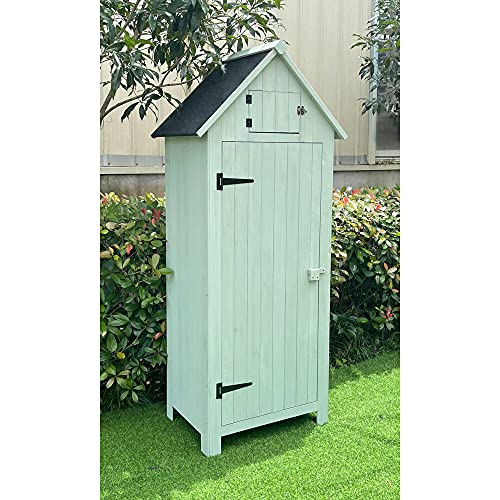 Hanover Outdoor Vertical Wooden Storage Shed for Tools, Equipment, Garden Supplies, with Shelf and Lock, 8.7 cu. ft. Capacity - HANWS0102-GRN