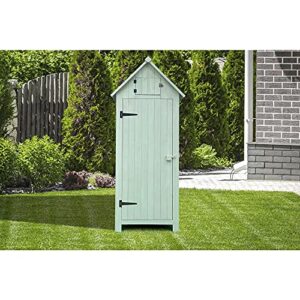 Hanover Outdoor Vertical Wooden Storage Shed for Tools, Equipment, Garden Supplies, with Shelf and Lock, 8.7 cu. ft. Capacity - HANWS0102-GRN