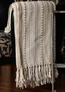 farmhouse throw blanket boho living room decor brown cotton stripe cozy bed blankets with fringe soft and luxury for couch, chair & everyday use – 50 x 60 inches