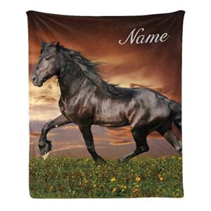cuxweot custom blanket with name text personalized running horse soft fleece throw blanket for gifts (50 x 60 inches)