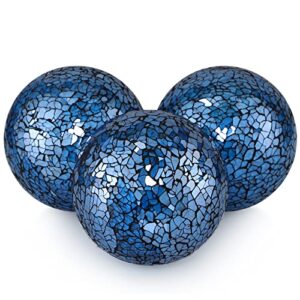 mdluu decorative glass balls, mosaic sphere, decorative orbs, centerpiece balls for bowls, vases, dining table decor, diameter 4 inches, pack of 3 (turquoise blue)