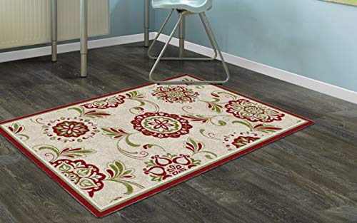 Brumlow MILLS Samara Home Indoor Area Rug with Traditional Floral Print Pattern for Living Room Decor, Dining Room, Kitchen Rug, or Bedroom Carpet, 30" x 46", Red