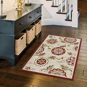 Brumlow MILLS Samara Home Indoor Area Rug with Traditional Floral Print Pattern for Living Room Decor, Dining Room, Kitchen Rug, or Bedroom Carpet, 30" x 46", Red