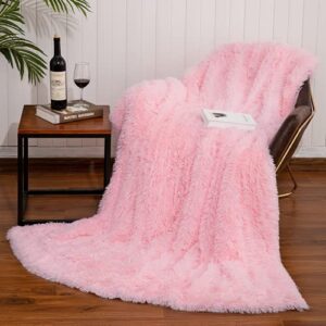 zareas soft faux fur throw blanket, 50″ x 60″ plush sherpa blanket for couch, thick warm blankets for winter, fluffy fleece blanket, christmas blanket, fuzzy comfy velvet blanket for bed sofa, pink
