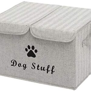 Xbopetda Linen Fabric Box with lid and Handles Foldable Dog Storage Cubes Box,Great for Dog Apparel & Accessories-Striped Gray