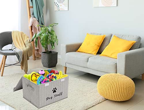 Xbopetda Linen Fabric Box with lid and Handles Foldable Dog Storage Cubes Box,Great for Dog Apparel & Accessories-Striped Gray