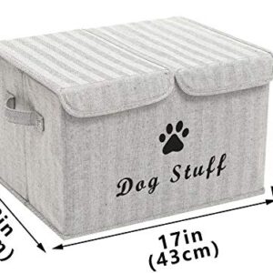 Xbopetda Linen Fabric Box with lid and Handles Foldable Dog Storage Cubes Box,Great for Dog Apparel & Accessories-Striped Gray