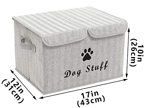 Xbopetda Linen Fabric Box with lid and Handles Foldable Dog Storage Cubes Box,Great for Dog Apparel & Accessories-Striped Gray