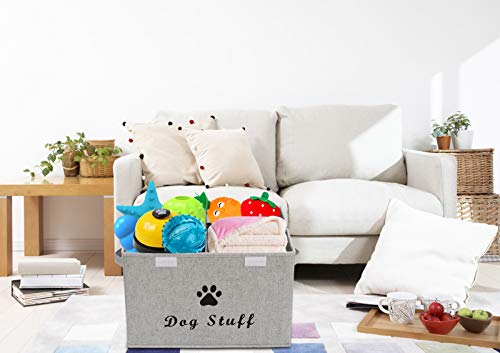 Xbopetda Linen Fabric Box with lid and Handles Foldable Dog Storage Cubes Box,Great for Dog Apparel & Accessories-Striped Gray