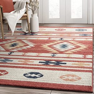 abani rugs native tribal print burnt amber & beige living room rug – premium southwestern style non-shedding 5’3″ x 7’6″ (5×8) area rug