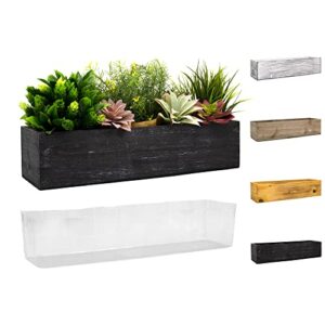 cys excel black wooden planter box (17″x5″ h:4″) with removable plastic liner | multiple colors rustic rectangle indoor decorative box